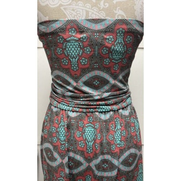 Filly Flair Strapless Maxi Dress‎ Size M Pinks, Teal & Brown Excellent Condition - Picture 9 of 11